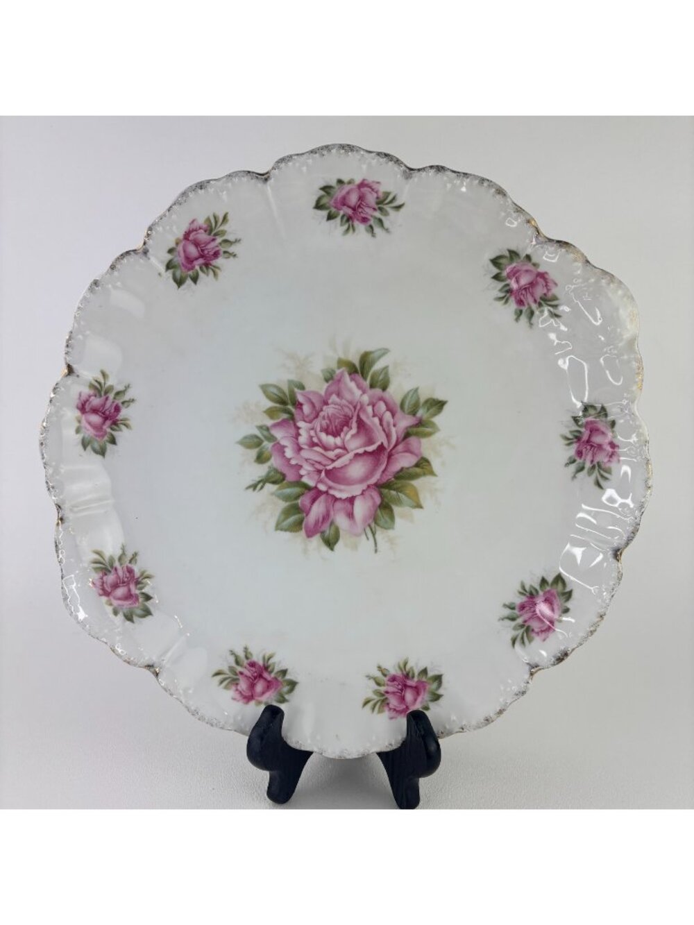 Rosenthal Malmaison Bavaria Porcelain Plate 13" Pink Silver Trim Vtg c1890-06